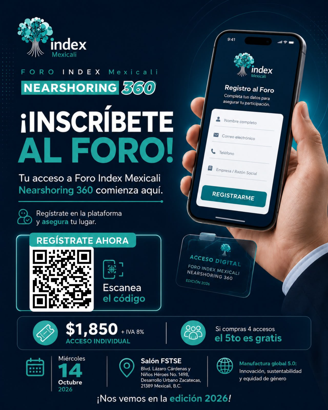Flyer oficial de registro Foro Index Mexicali 2026